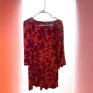 Chaps Women's Flared Long Sleeve Dress - Red and Orange Floral - Size 14
